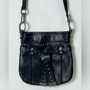 B.Makowsky Women’s Black Leather Crossbody Bag Purse 100% Leather 10x9”